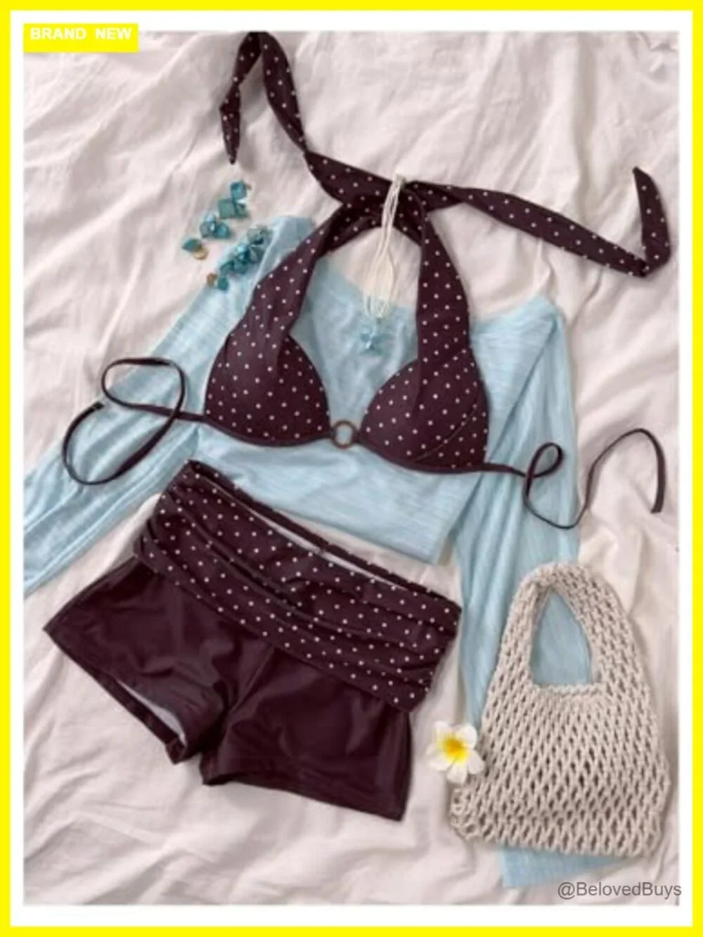Polka Dots 2 Piece Halter Bikini Set Boyshorts Swimwear